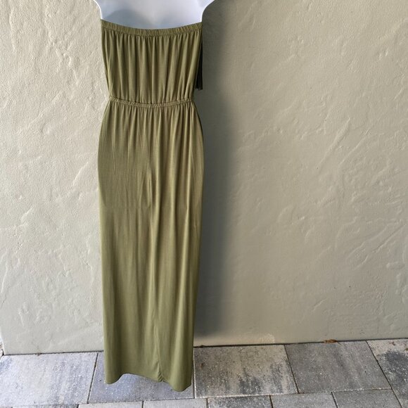 POL ARMY GREEN HALTER LONG FRINGE MIDI DRESS SMALL - Picture 4 of 4